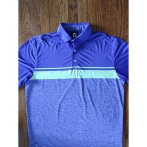Footjoy Striped Short Sleeve Golf Polo Shirt Men's XL Blue/Yellow FJ Logo